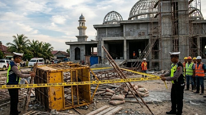 Lift Proyek Masjid Jatuh  di Kubu Raya, Enam Pekerja jadi Korban