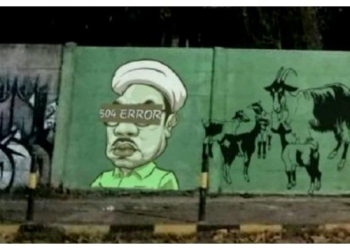 Mural mirip Tenaga Ahli Kantor Staf Presiden (KSP) Ali Mochtar Ngabalin yang viral di dunia maya.