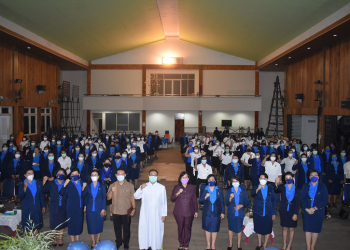 Acara ramah tamah pelantikan Pengurus Ranting Wanita Katolik Republik Indonesia (WKRI) Cabang Kristus Raja Katedral Sintang Periode 2021-2024 di Gedung Balai Kenyalang, pada Jumat (10/09/2021).