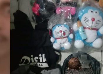 Boneka dan barang bukti lainnya diamankan polisi. Foto Ist