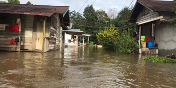 Dusun Buluh Empirit, Desa Binjai, Kecamatan Tayan Hulu, Sanggau dilanda banjr, Minggu (13/2/2022). Foto: Ist