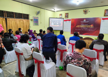 Peluncuran Hari Pemungutan Suara Pemilu tahun 2024 diikuti secara darring oleh KPU Sanggau beserta tamu undangan lainnya