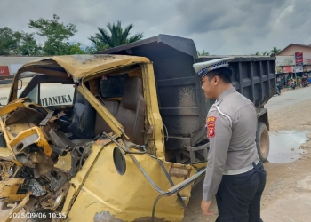 Mobil Box Ringsek Ditabrak Dump Truk di Jalan Trans Kalimantan